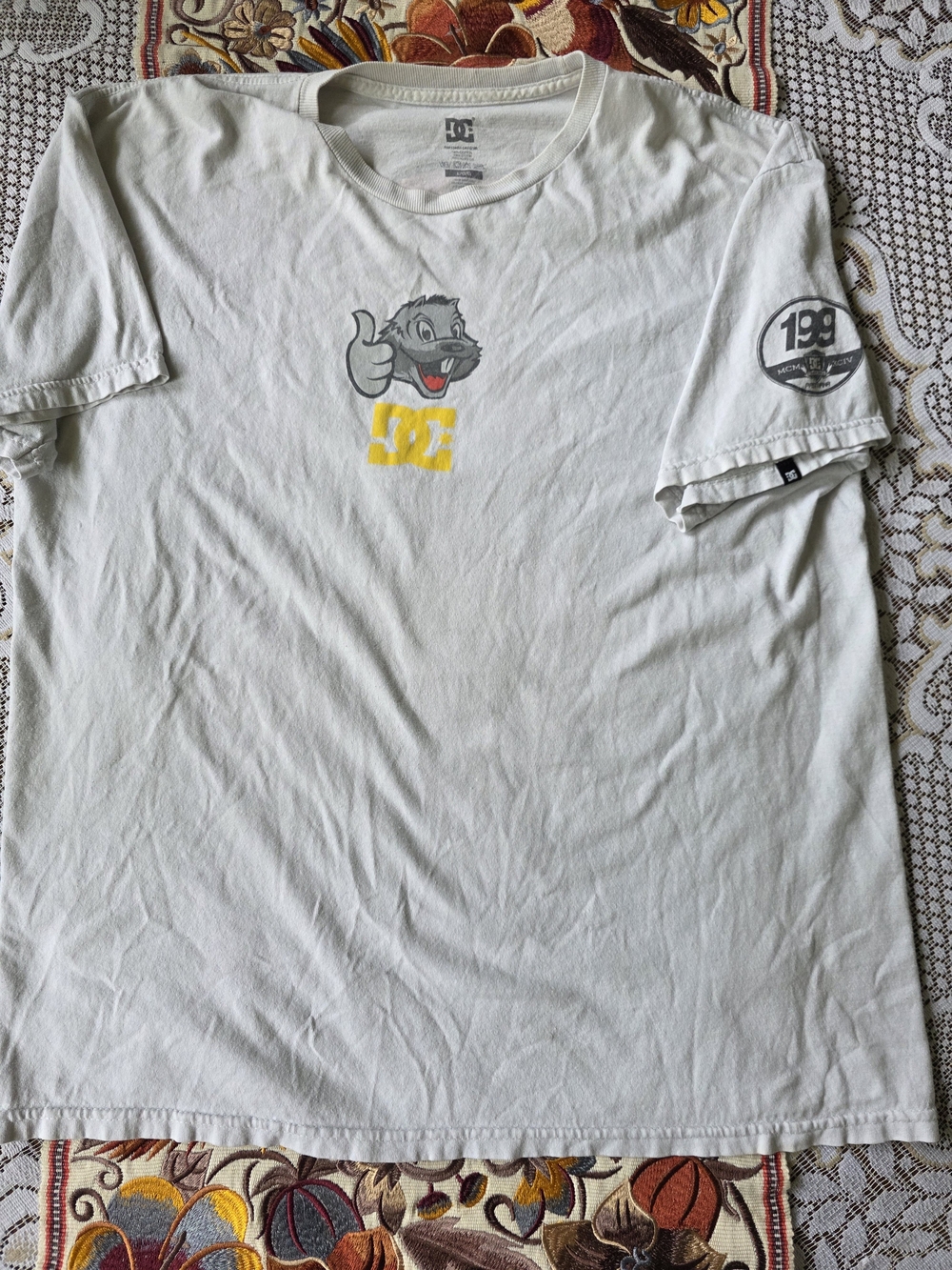 DC White Graphic Tee with Thumbs-Up Character